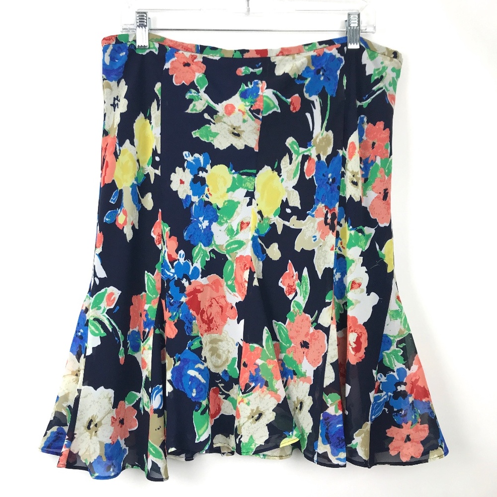 Lauren Ralph Laruen Green Label Navy Blue Floral Skirt Lined Sz 12